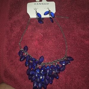 HANNAH Sapphire Blue Cluster Necklace with Matching Earrings